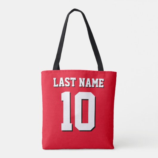 Custom Rood Wit Zwart Sport Jersey nummer Tote Bag (Achterkant)