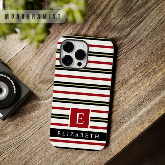 Custom Rood Zwart Goud Wit Kleur Stripes Case-Mate iPhone Case