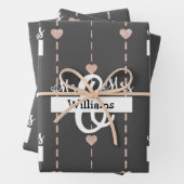 Custom Roos Gold Heart Pattern Mr & Mrs Wedding Inpakpapier Vel (In situ)