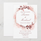 Custom Roos Goud Geometrische Bloemen Lijsten Wedd Kaart (Voorkant / Achterkant)