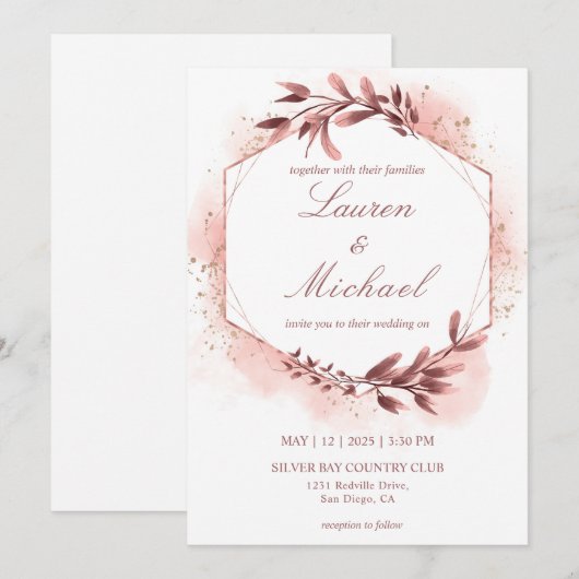 Custom Roos Goud Geometrische Bloemen Lijsten Wedd Kaart (Voorkant / Achterkant)