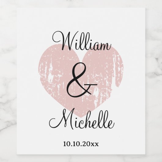 Custom roos roze hart bruiloft wijnfles labels wijn etiket (Enkel label)