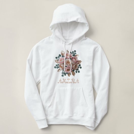 Custom Rose Gold Floral Monogram Pullover Hoodie (Design voorkant)