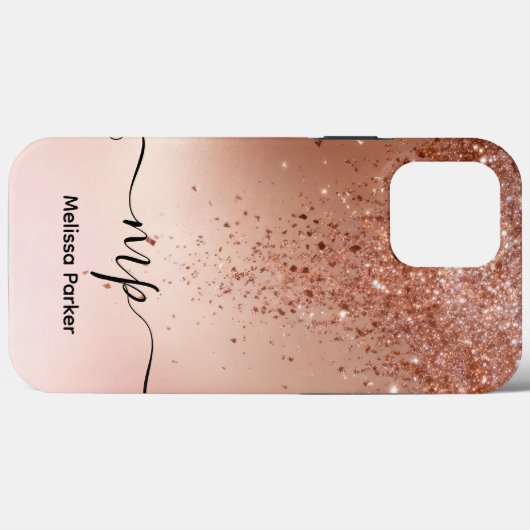 Custom Rose Gold Glitter Drip Monogram Case-Mate iPhone Case (Achterkant (horizontaal))