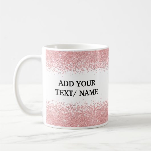 Custom Rose Gold Glitter -Personalized Name  Koffiemok (Links)