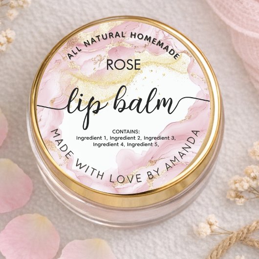 Custom Rose gold pink  lip balm labels