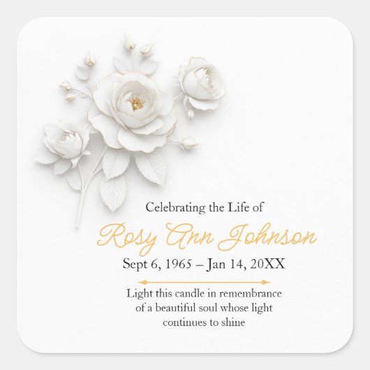 Custom Rose Remembrance Candle Sticker (Voorkant)