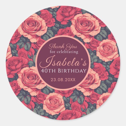 Custom Rose Themed First Birthday Ronde Sticker (Voorkant)