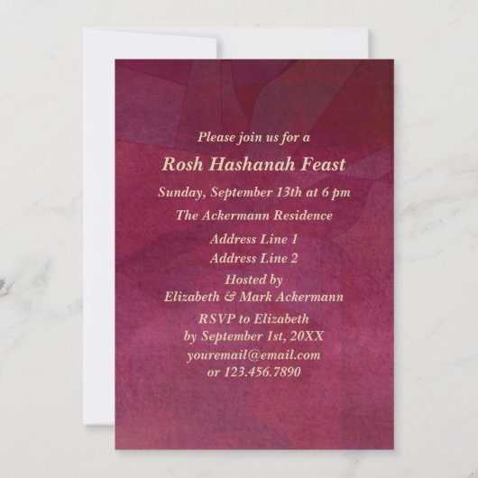 Custom Rosh Hashanah Celebration Party Kaart (Achterkant)