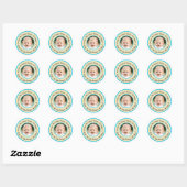 Custom Round Birthday Photo Beige & Turquoise Ronde Sticker (Vel)