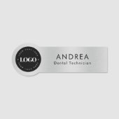 Custom Round Company Logo Metallic Silver Grey Naamplaatje (Voorkant)