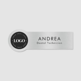 Custom Round Company Logo Metallic Silver Grey Naamplaatje