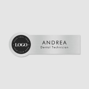 Custom Round Company Logo Metallic Silver Grey Naamplaatje