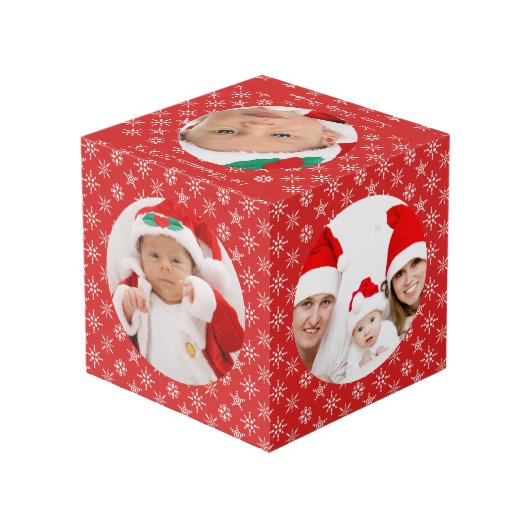 Custom Round Photos Santa Baby Red With Snowflakes Kubus (Achter hoekig)