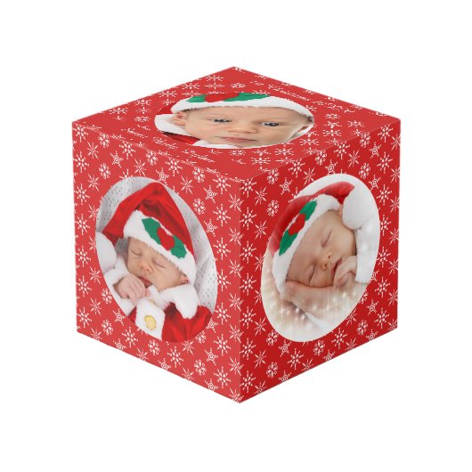 Custom Round Photos Santa Baby Red With Snowflakes Kubus (Voorkant hoekig)