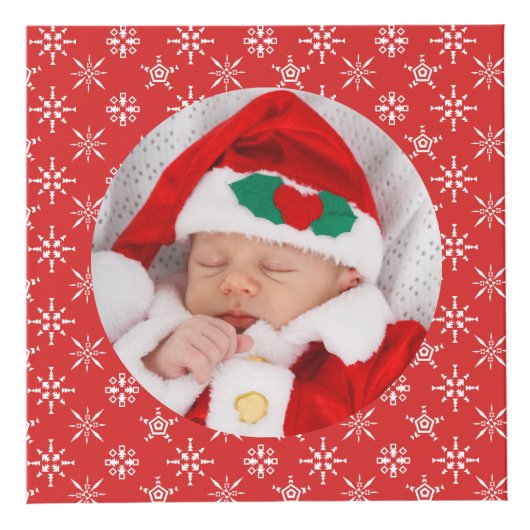 Custom Round Photos Santa Baby Red With Snowflakes Kubus (Voorkant)