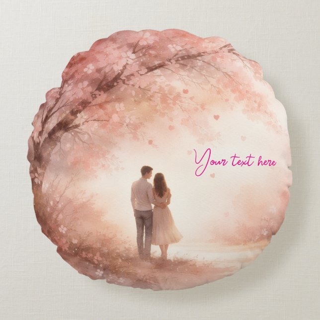 Custom Round Pillow – Romantic Couple Design Rond Kussen (Voorkant)