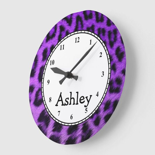 Custom Round Purple Cheetah Grote Klok (Hoek)