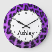 Custom Round Purple Cheetah Grote Klok (Voorkant)