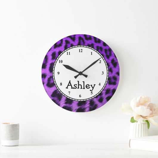 Custom Round Purple Cheetah Grote Klok (Huis)