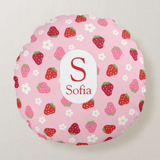 Custom Round Strawberry & Daisy Baby Pillow Rond Kussen (Voorkant)