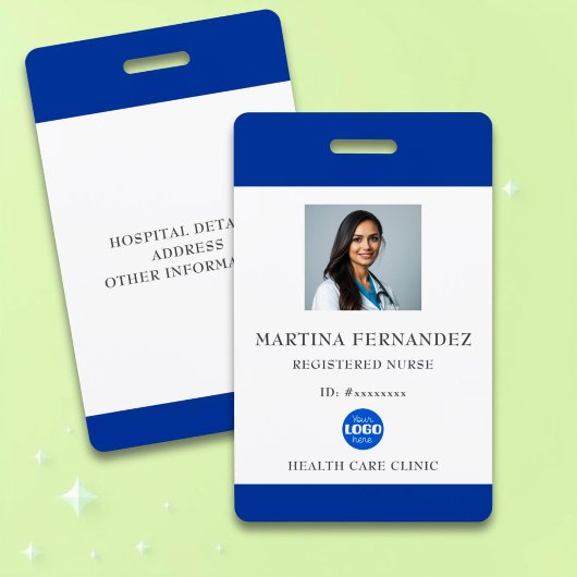Custom Royal Blue Medical Hospital Employee Photo Badge