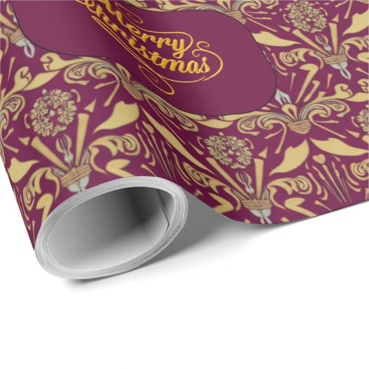 Custom Royal Burgundy & Gold Ornate Luxury  Cadeaupapier (Rol Hoek)
