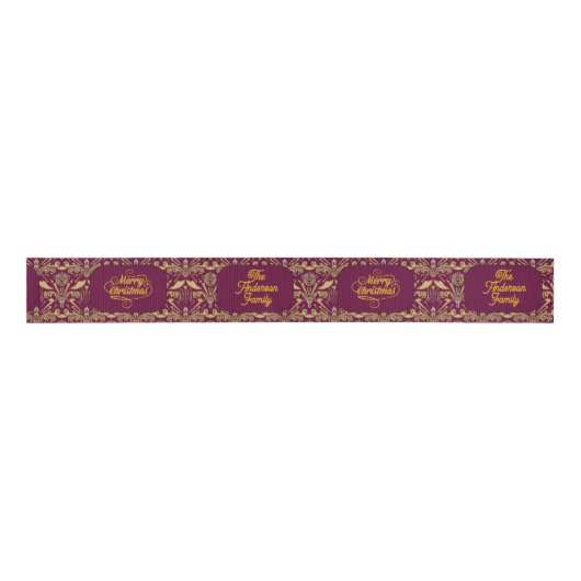 Custom Royal Burgundy & Gold Ornate Luxury  Grosgrain Lint (Voorkant)