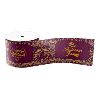Custom Royal Burgundy & Gold Ornate Luxury Grosgrain Lint