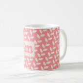 Custom Roze 70s Retro Leaf Patroon Monogram Koffiemok (Voorkant rechts)