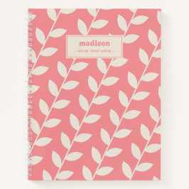 Custom Roze 70s Retro Leaf Patroon Monogram Notitieboek