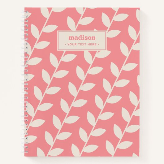 Custom Roze 70s Retro Leaf Patroon Monogram Notitieboek (Voorkant)