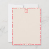 Custom Roze 70s Retro Leaf Patroon Monogram Notitiekaartje (Voorkant)
