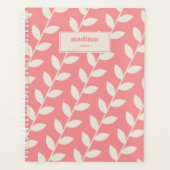 Custom Roze 70s Retro Leaf Patroon Monogram Planner (Voorkant)