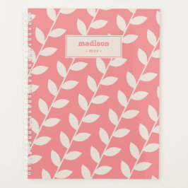 Custom Roze 70s Retro Leaf Patroon Monogram Planner