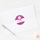 CUSTOM Roze Aqua Zebra Strepen en Kant Monogram Ronde Sticker (Envelop)
