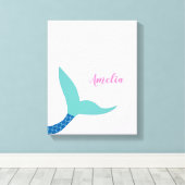 Custom Roze Blauw blauwgroen Magische Zeemeermin S Canvas Afdruk (Insitu (Houten vloer))