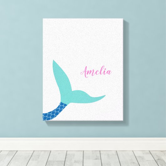 Custom Roze Blauw blauwgroen Magische Zeemeermin S Canvas Afdruk (Insitu (Houten vloer))