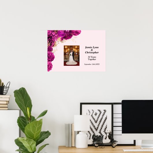 Custom Roze Bloemen Bruiloft Jubileum Poster (Thuiskantoor)