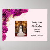 Custom Roze Bloemen Bruiloft Jubileum Poster (Voorkant)