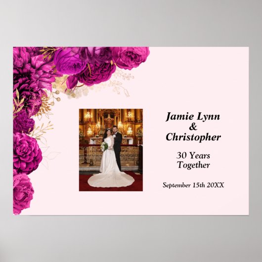 Custom Roze Bloemen Bruiloft Jubileum Poster (Voorkant)