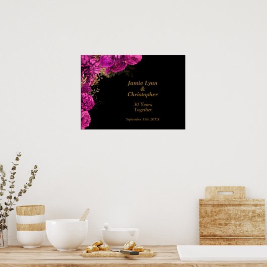 Custom Roze Bloemen Bruiloft Jubileum Poster (Keuken)