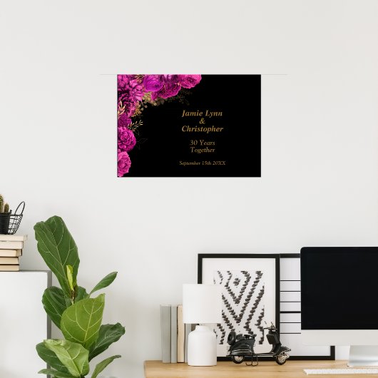 Custom Roze Bloemen Bruiloft Jubileum Poster (Thuiskantoor)