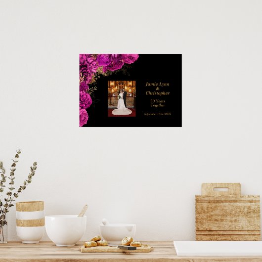 Custom Roze Bloemen Bruiloft Jubileum Poster (Keuken)