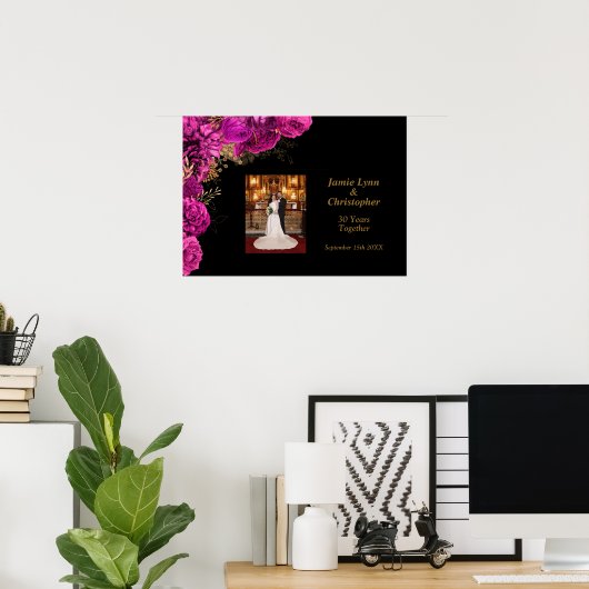 Custom Roze Bloemen Bruiloft Jubileum Poster (Thuiskantoor)