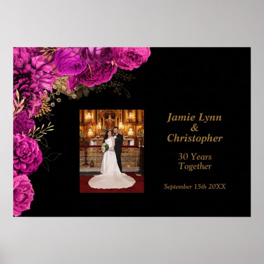 Custom Roze Bloemen Bruiloft Jubileum Poster (Voorkant)