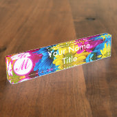 Custom Roze Bureaunaam Bord madeliefje kleurrijke  Naambordje (Zijkant)