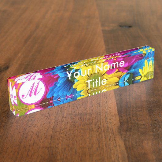 Custom Roze Bureaunaam Bord madeliefje kleurrijke  Naambordje (Zijkant)