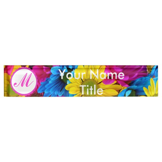 Custom Roze Bureaunaam Bord madeliefje kleurrijke  Naambordje (Voorkant)