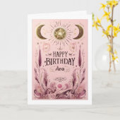 Custom Roze en Goud Bloemen Celestial Verjaardag Kaart (Gele Bloem)